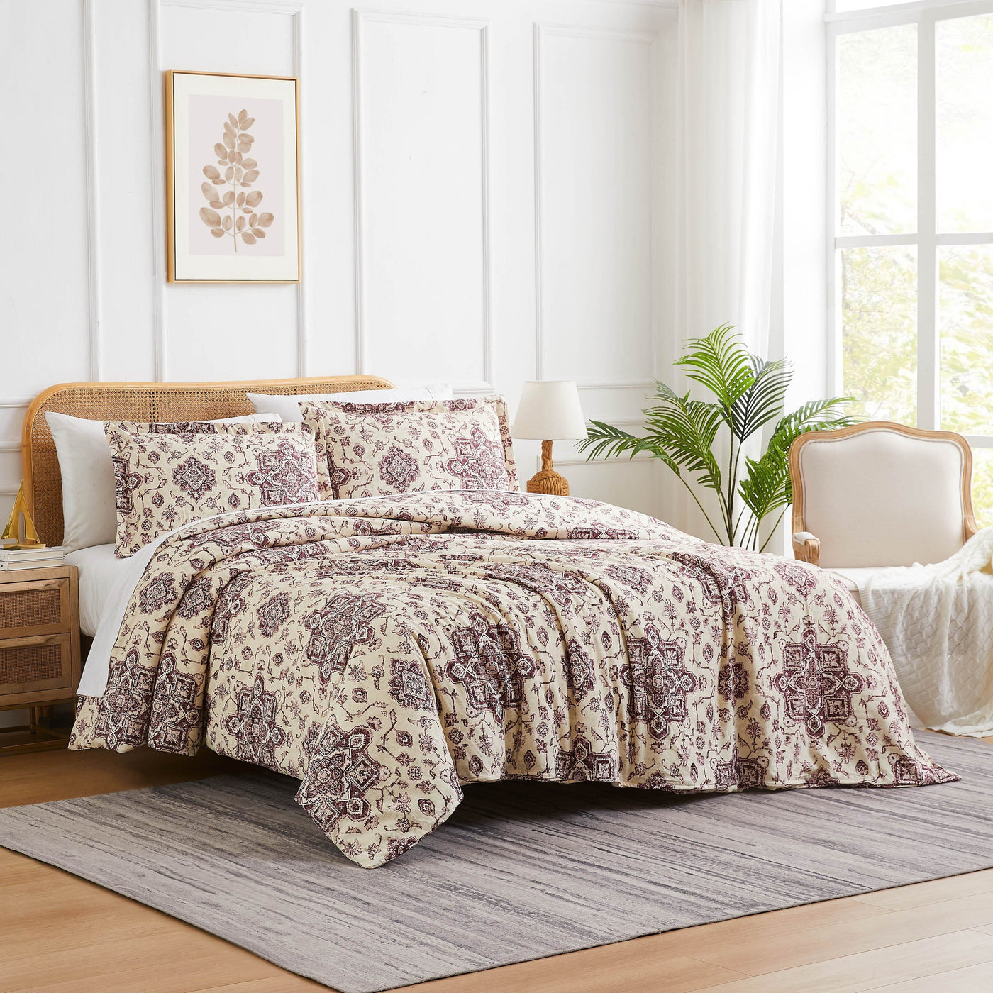 Angled View of Persia Oversized Comforter Set in Eggplant#color_persia-eggplant