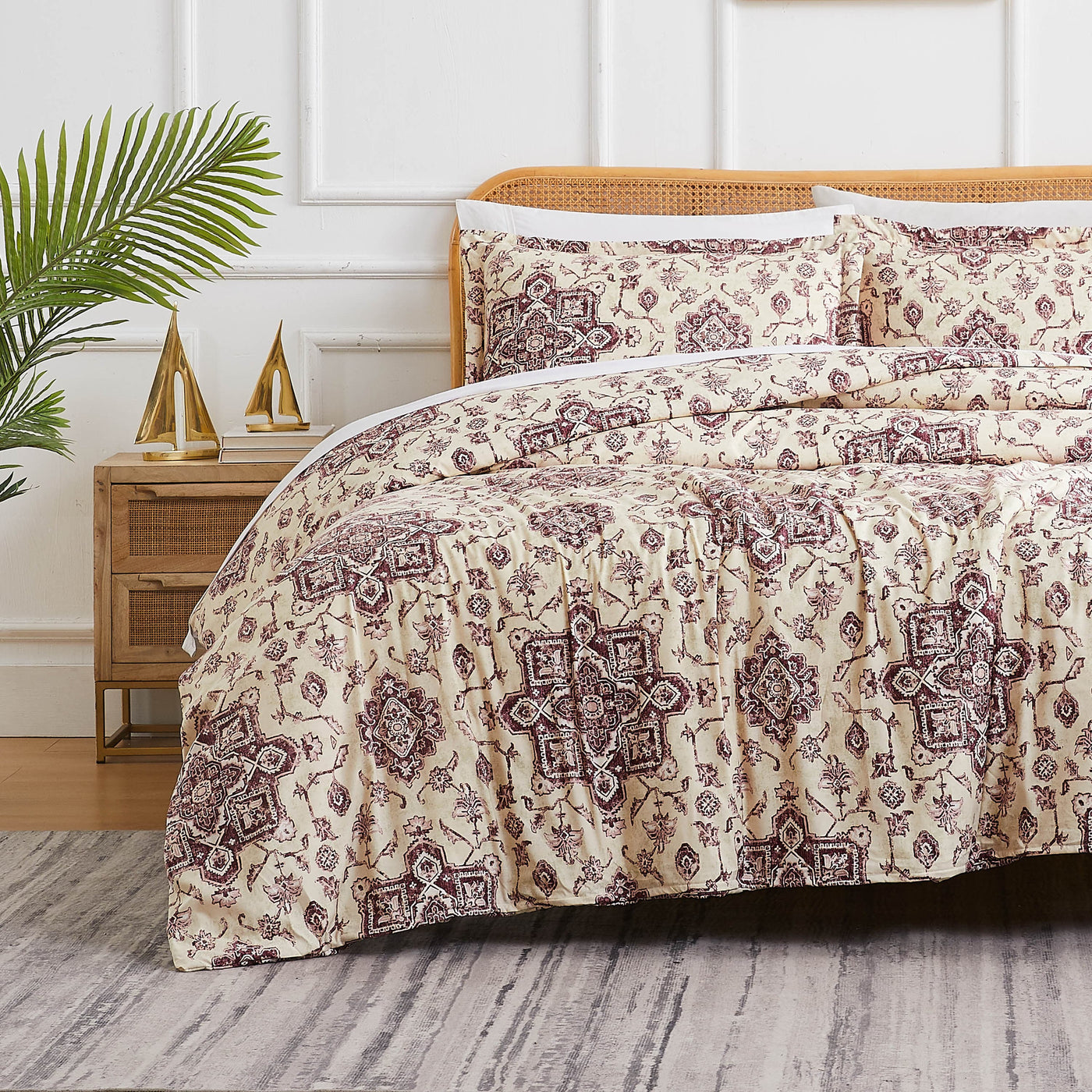 Front View of Persia Oversized Comforter Set in Eggplant#color_persia-eggplant