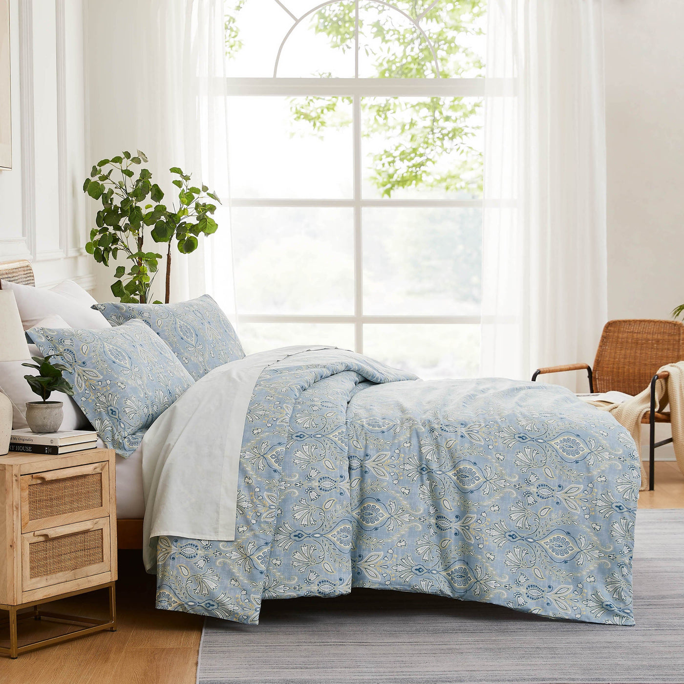 Side View of Paisley Grace Comforter Set in blue#color_paisley-grace-blue