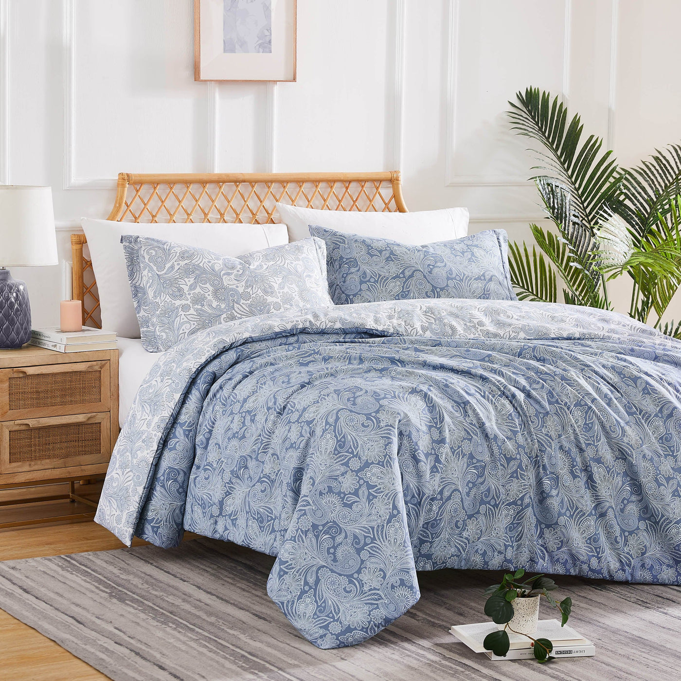 Angled View of Perfect Paisley Comforter Set in blue#color_perfect-paisley-blue