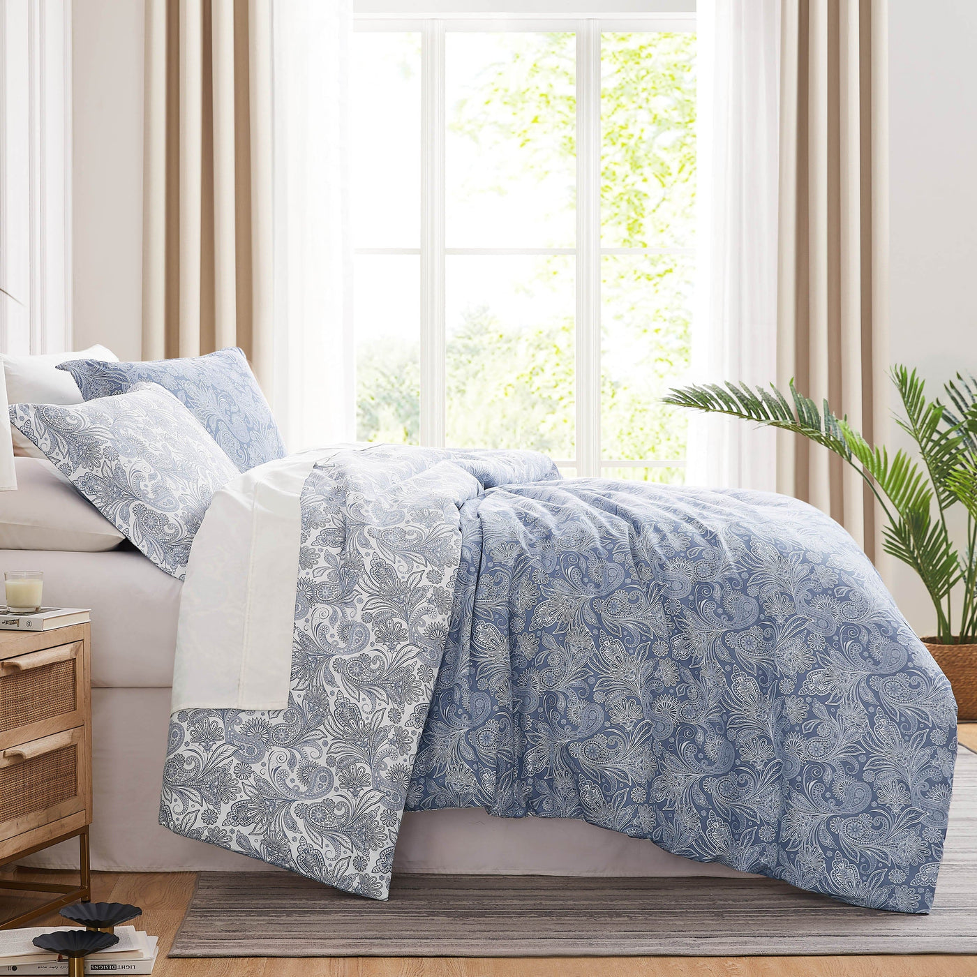 Side View of Perfect Paisley Comforter Set in blue#color_perfect-paisley-blue