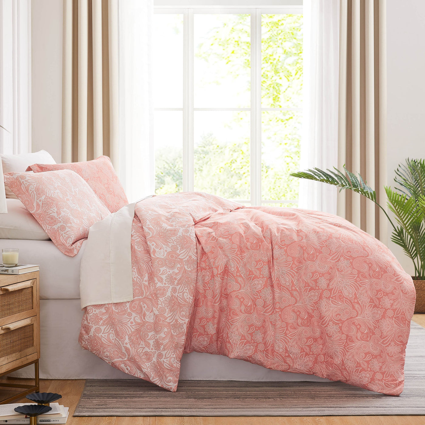 Side View of Perfect Paisley Comforter Set in coral#color_perfect-paisley-coral