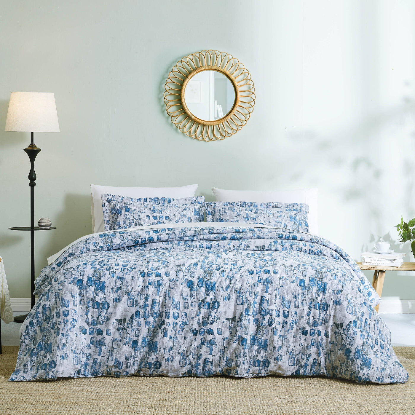 Front View of Rhythm Comforter Set in blue#color_rhythm-blue