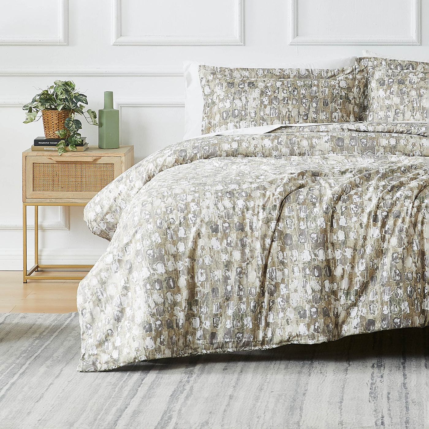 Front View of Rhythm Comforter Set in taupe#color_rhythm-taupe