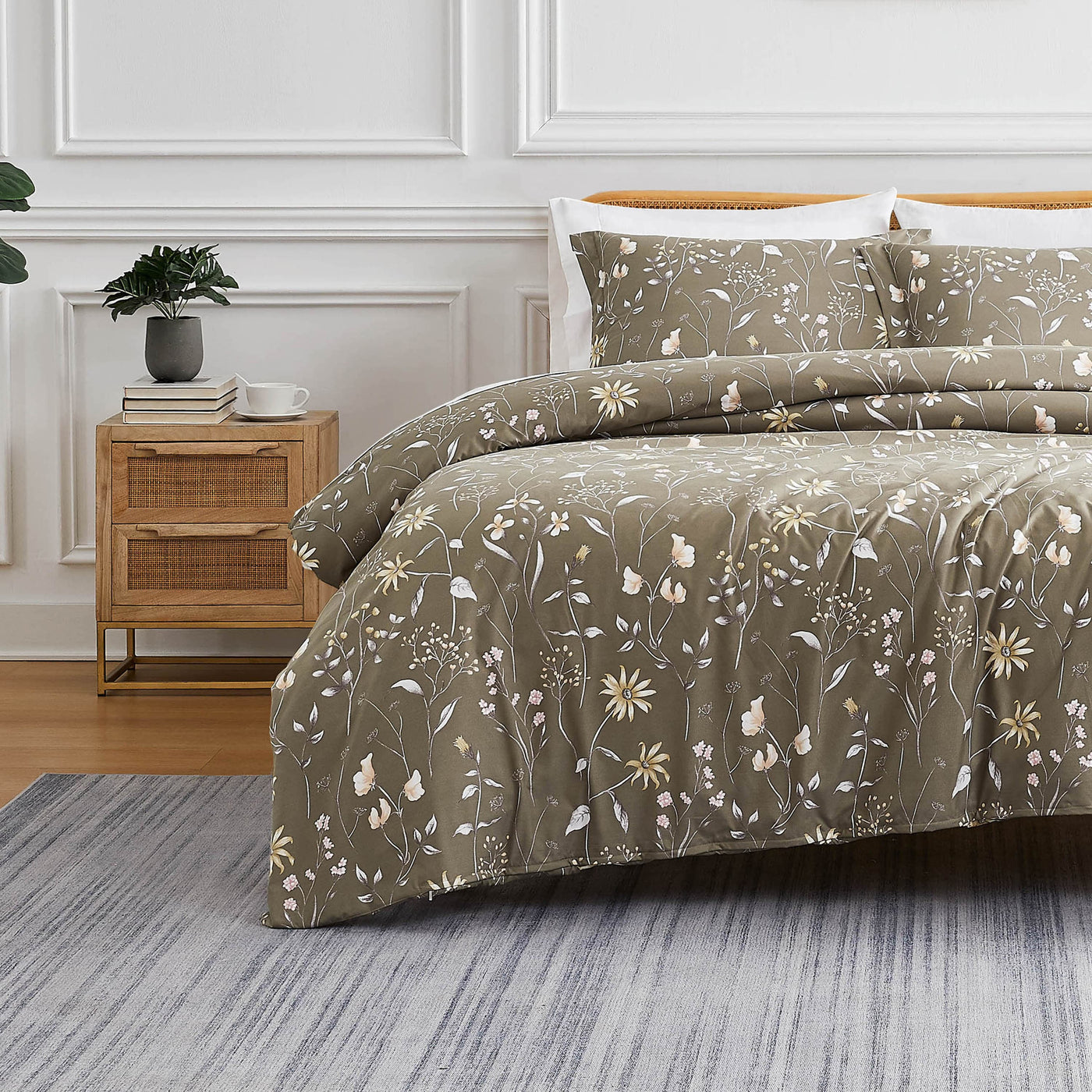 Front View of Secret Meadow Comforter Set in olive-brown#color_secret-meadow-olive-brown
