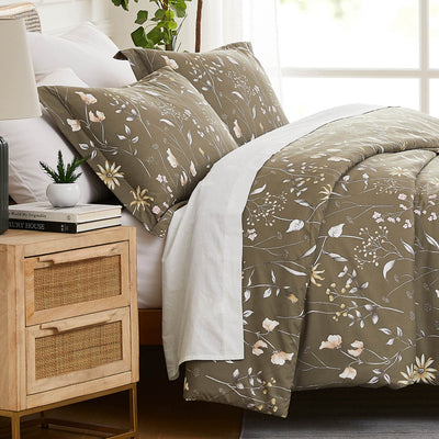 Side View of Secret Meadow Comforter Set in olive-brown#color_secret-meadow-olive-brown