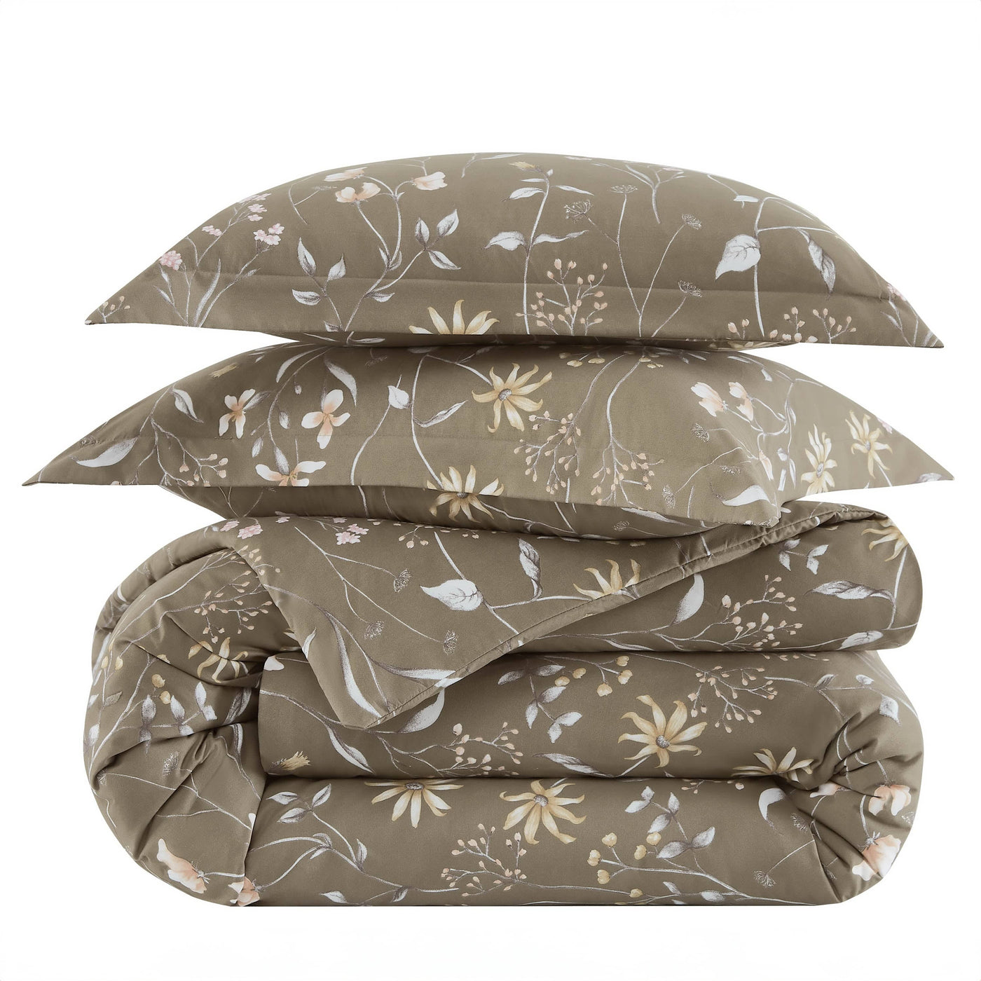 Stack Image of Secret Meadow Comforter Set in olive-brown#color_secret-meadow-olive-brown