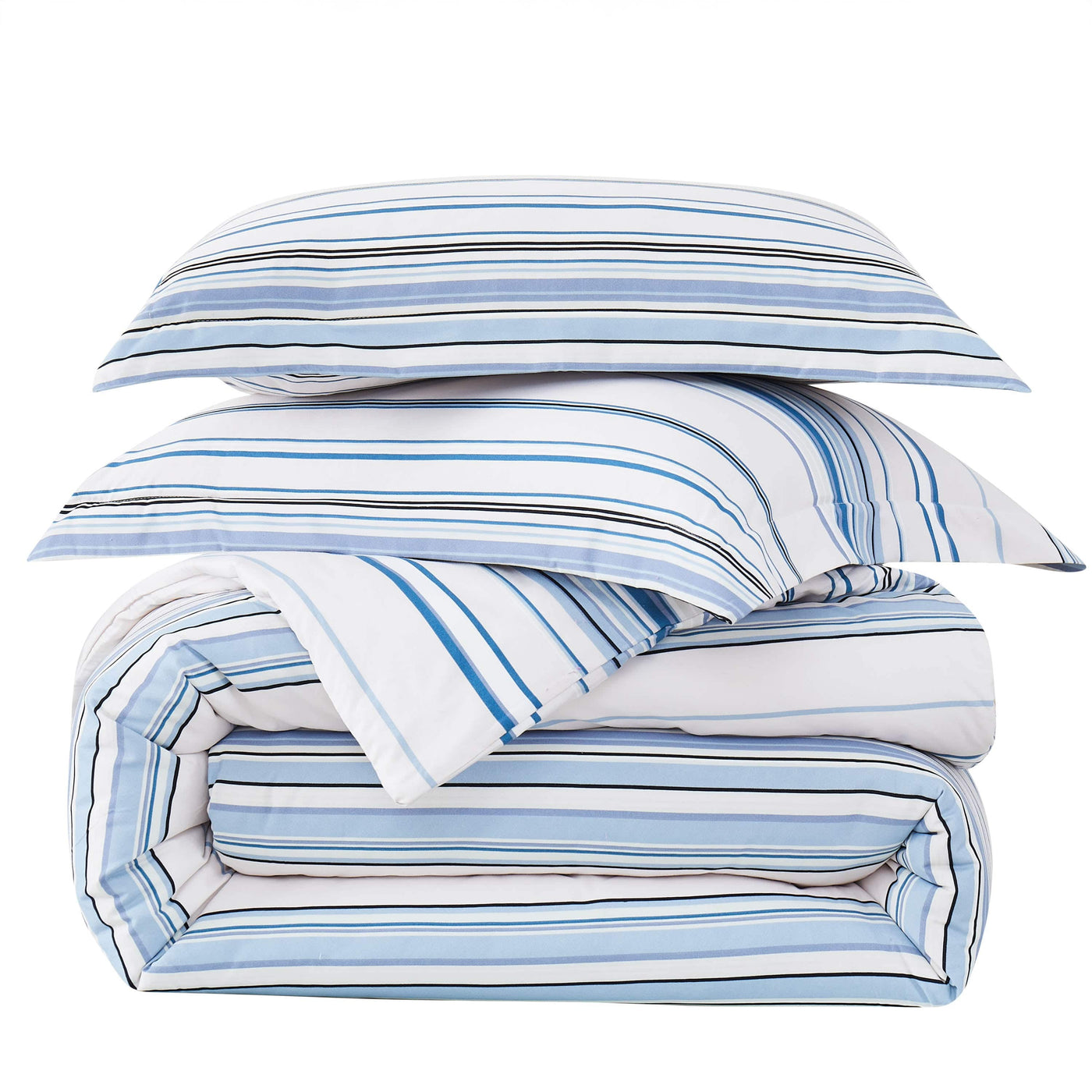 Stack Image of Coastal Stripes Comforter Set in blue#color_coastal-blue