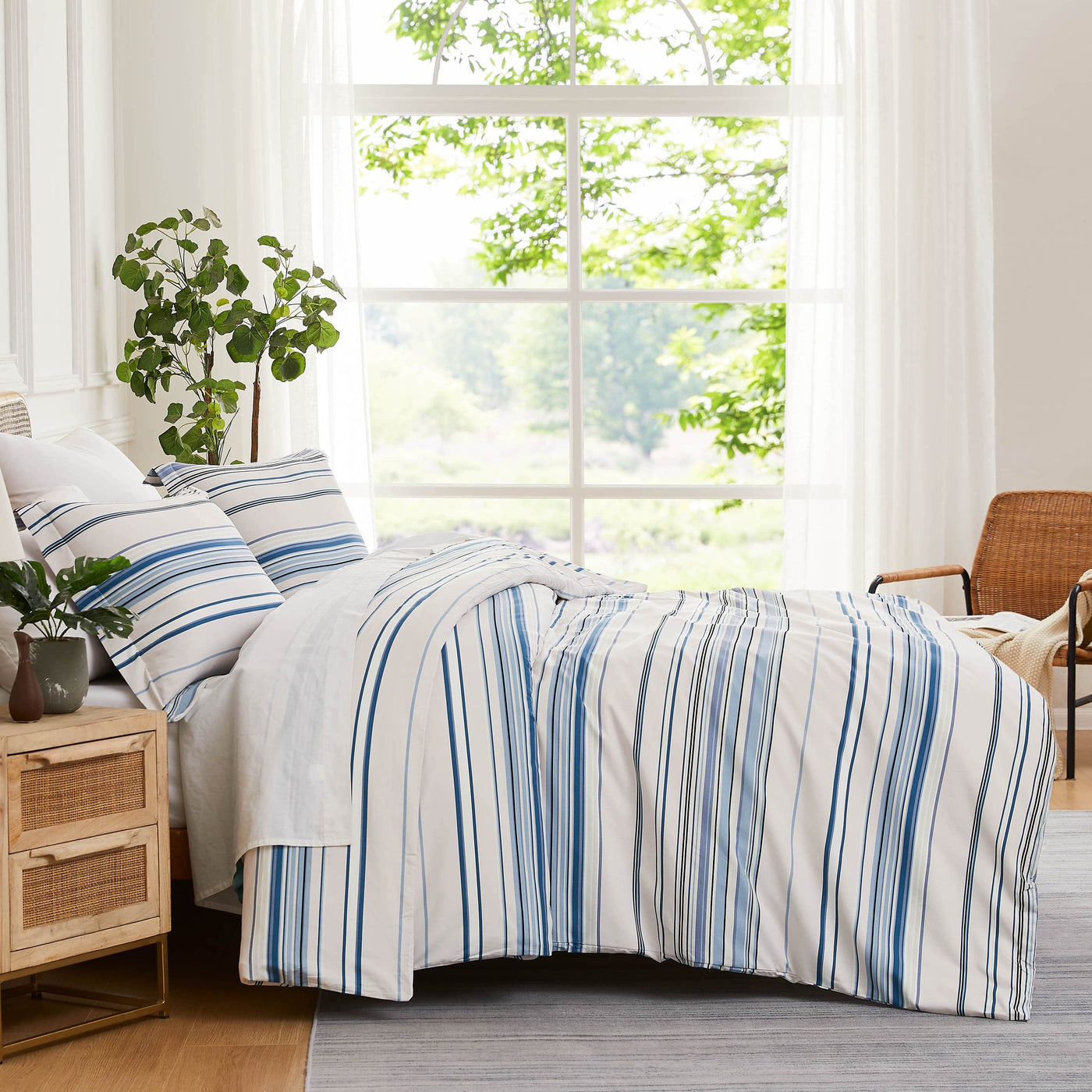 Side View of Coastal Stripes Comforter Set in blue#color_coastal-blue
