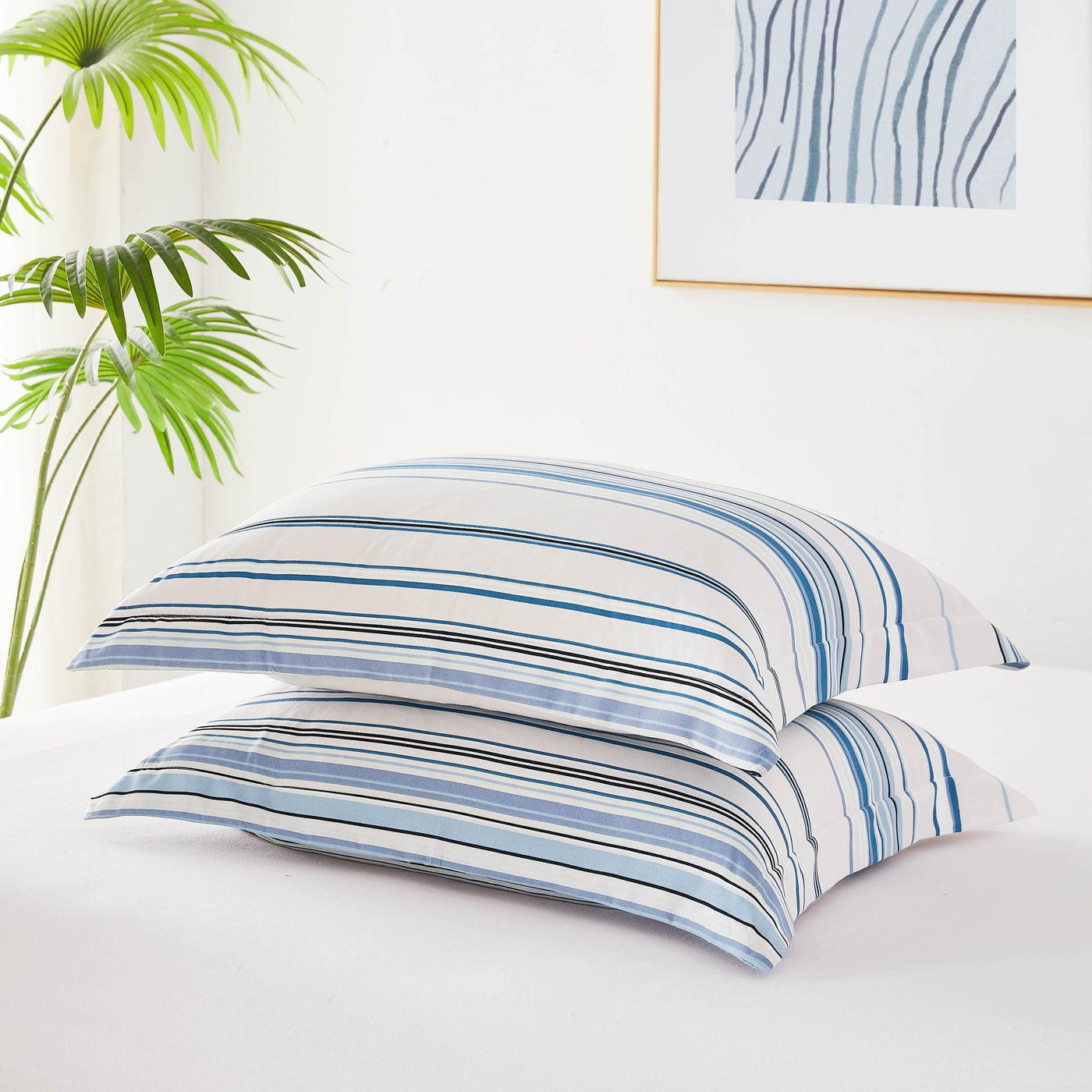 Detailed Shams Image of Coastal Stripes Comforter Set in blue#color_coastal-blue