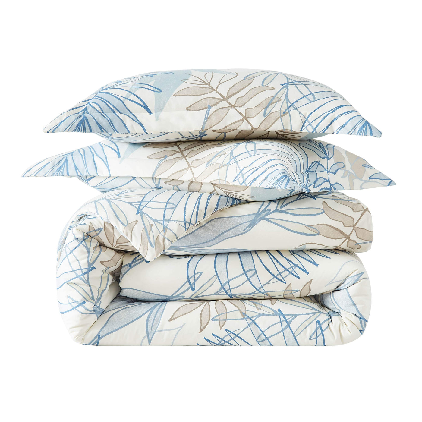 Stack Image of Tropic Leaf Comforter Set in blue#color_tropic-leaf-blue
