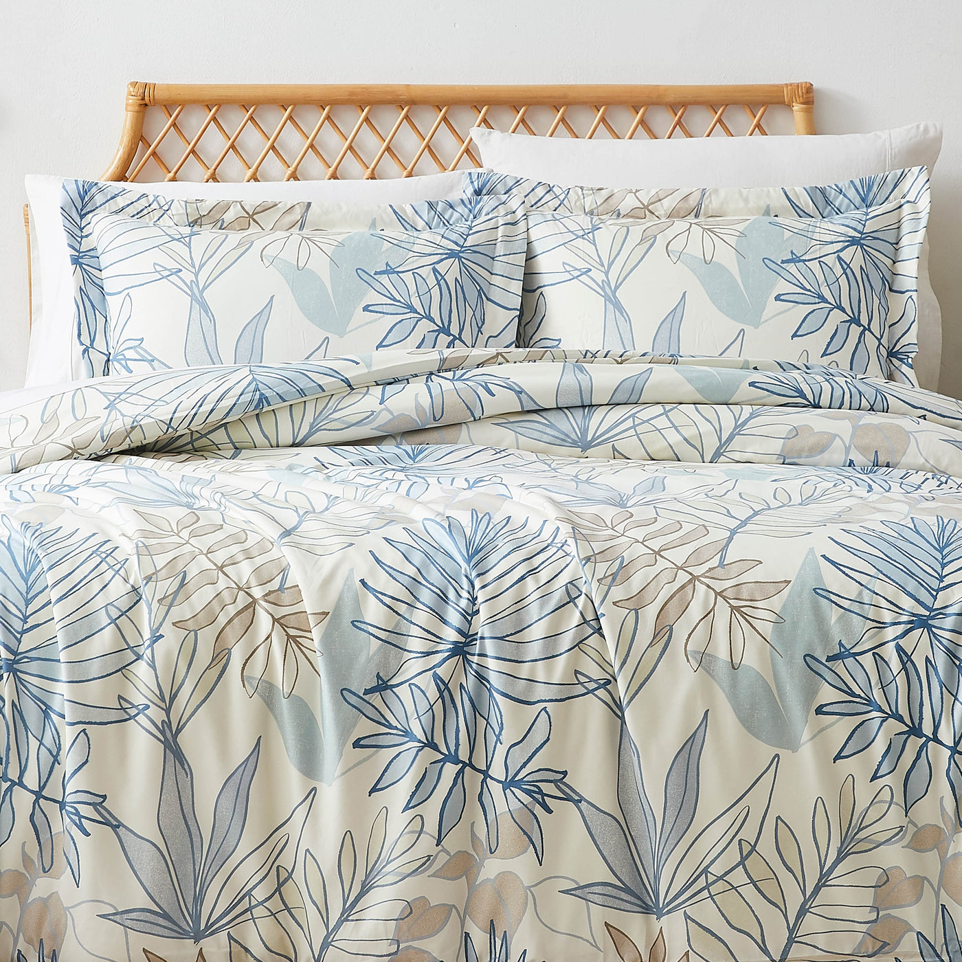 Front View of Tropic Leaf Comforter Set in blue#color_tropic-leaf-blue