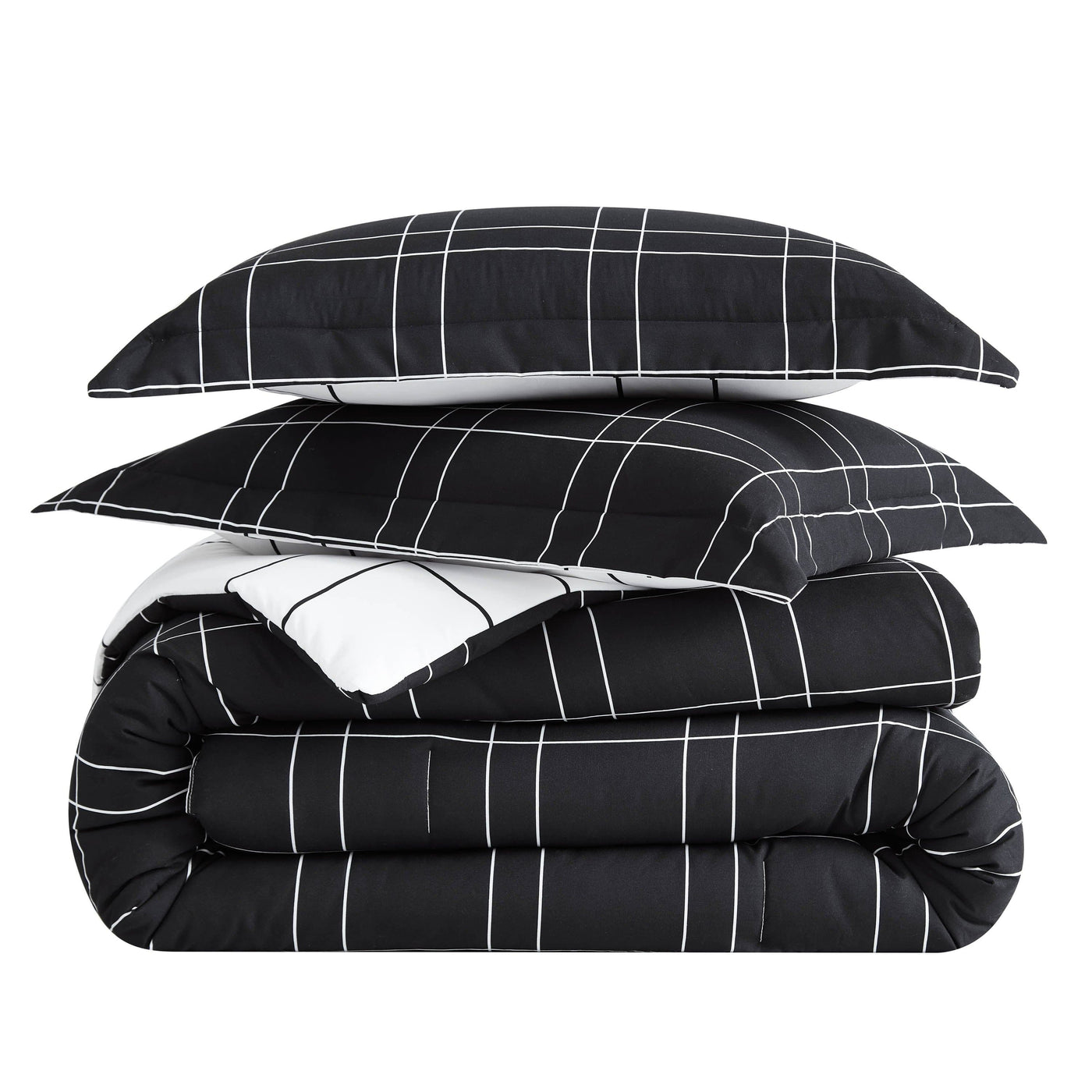 Stack Image of Urban Grid Reversible Comforter Set #color_urban-grid-black