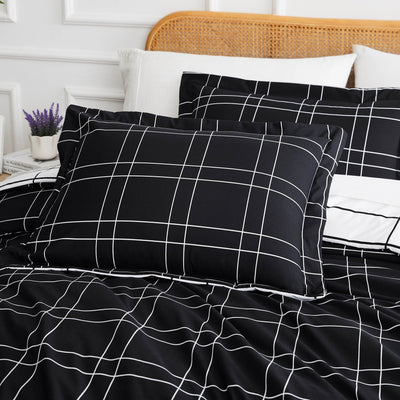 Details and Prints of Urban Grid Reversible Comforter Set #color_urban-grid-black