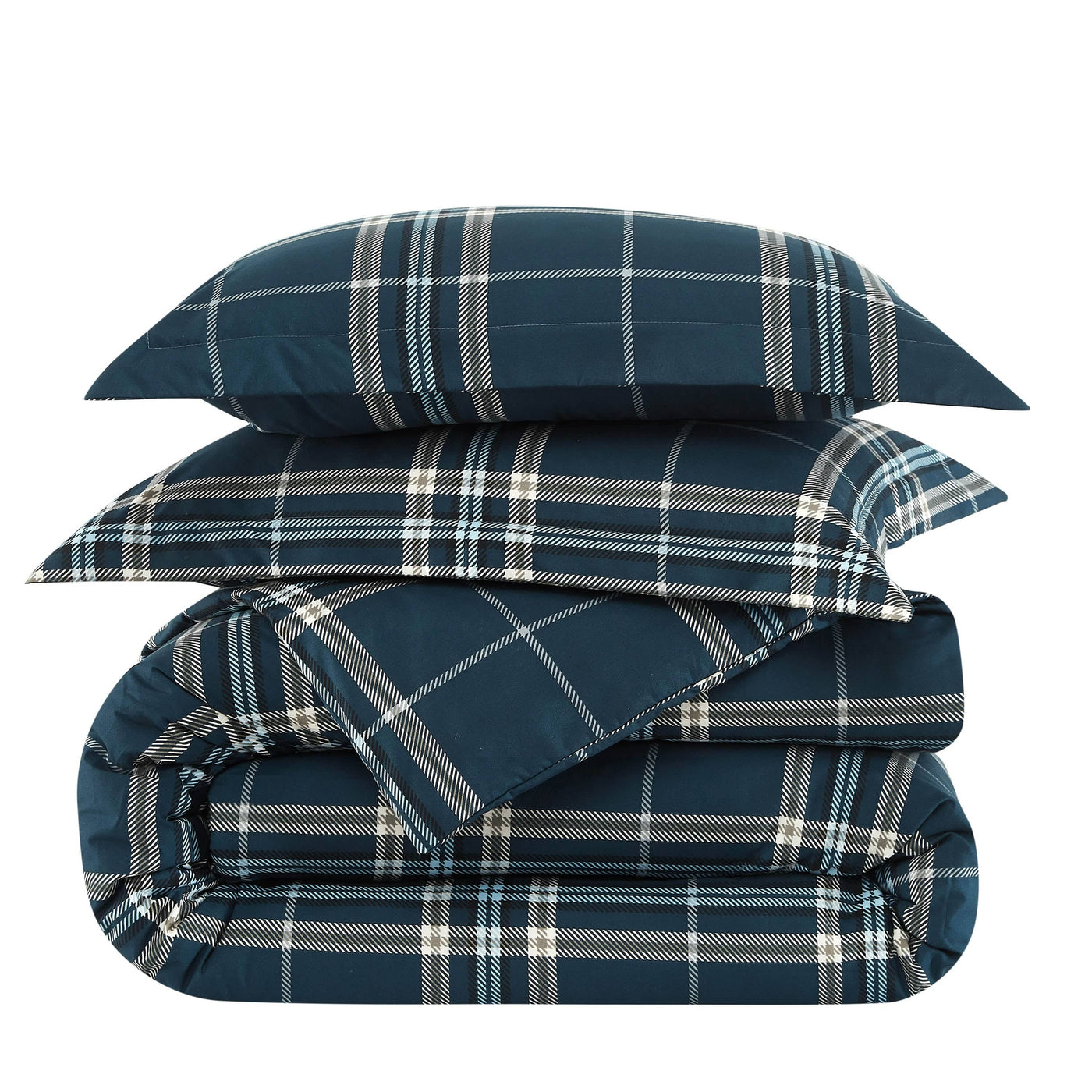 Stack Image of Vilano Plaid Comforter Set in Grey in grey#color_plaid-blue