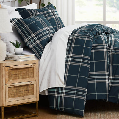 Side View of Vilano Plaid Comforter Set in Grey in grey#color_plaid-blue