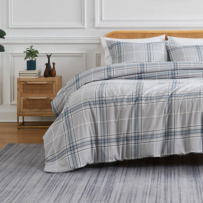 Front View of Vilano Plaid Comforter Set in grey#color_plaid-grey