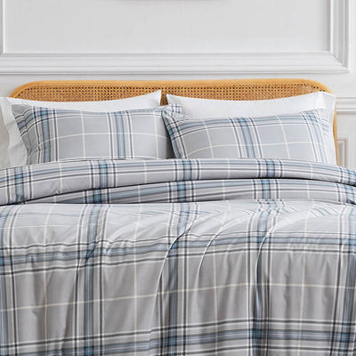 Front View of Vilano Plaid Comforter Set in grey#color_plaid-grey