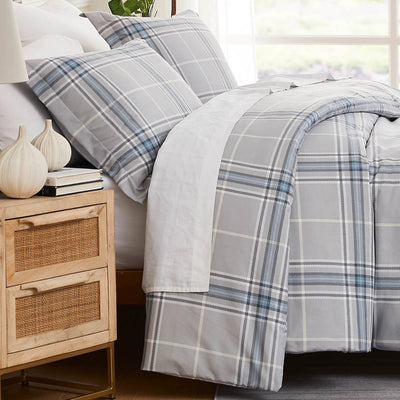Side View of Vilano Plaid Comforter Set in grey#color_plaid-grey