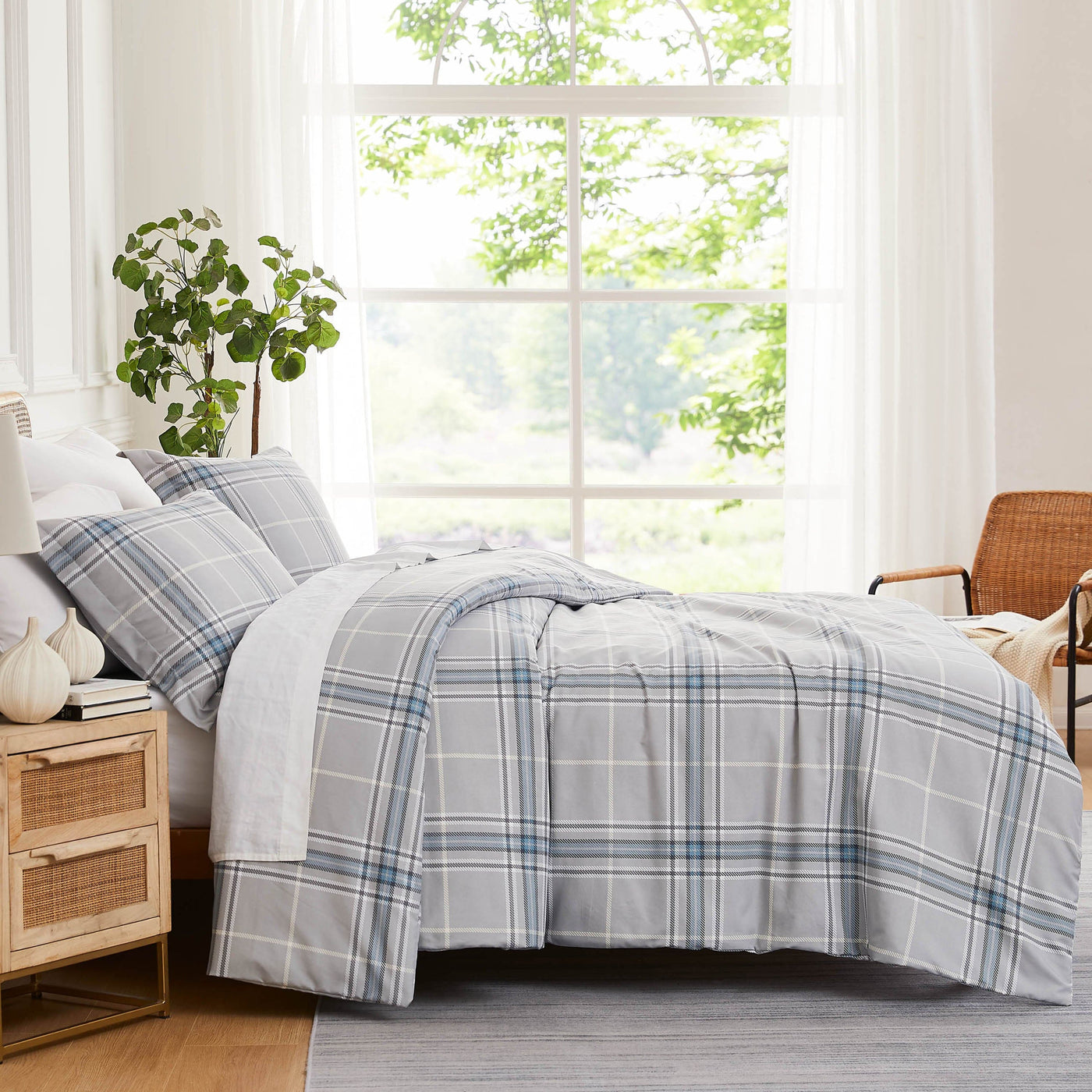 Side View of Vilano Plaid Comforter Set in grey#color_plaid-grey