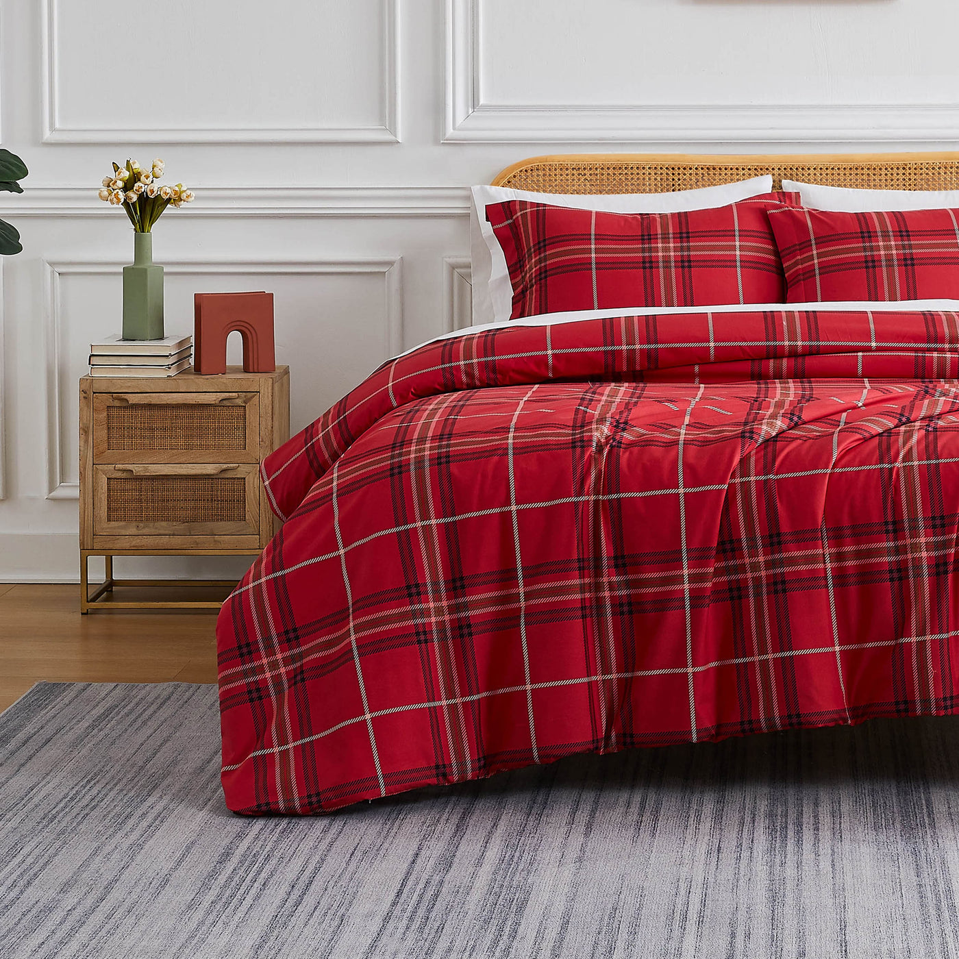 Front View of Vilano Plaid Comforter Set in red#color_plaid-red