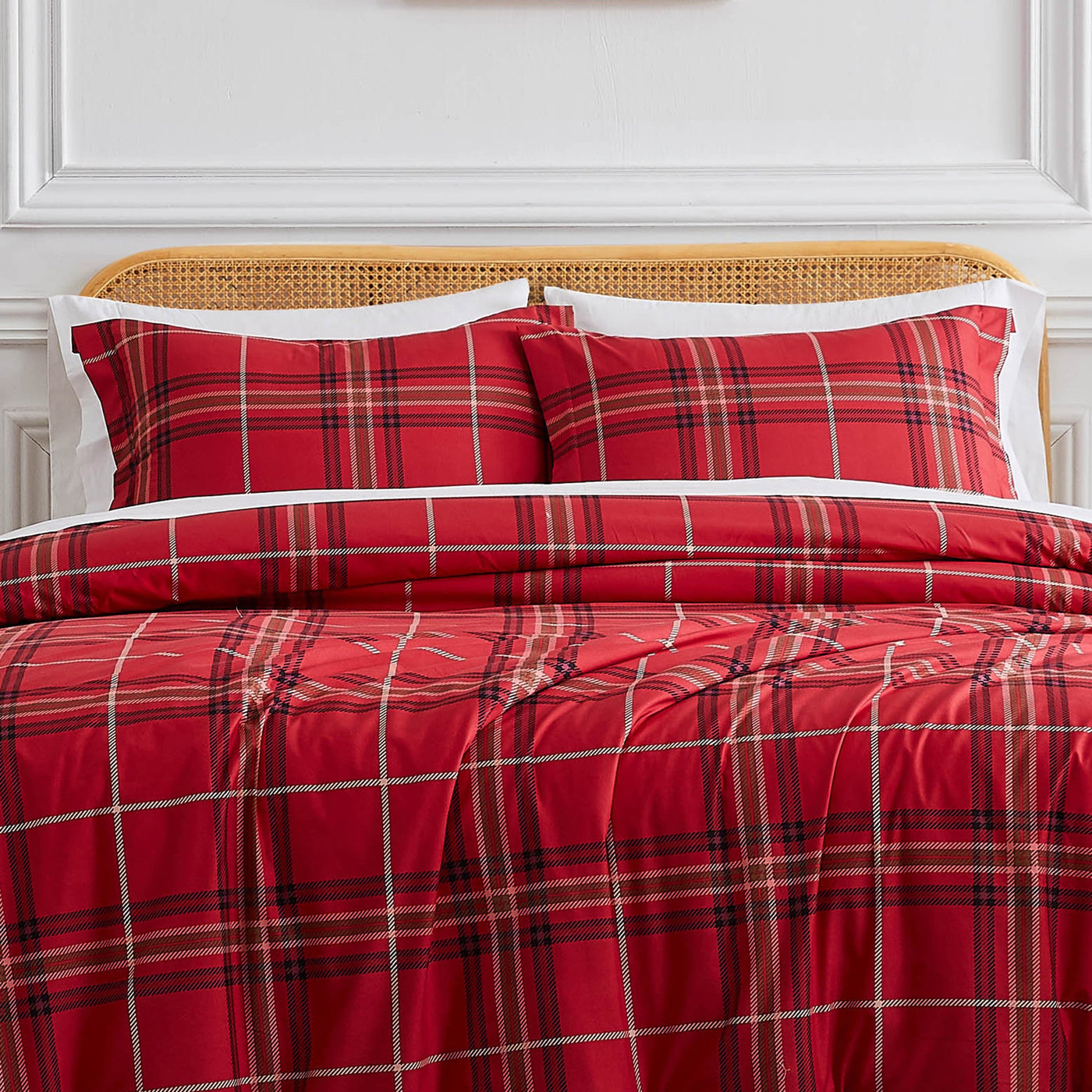 Front View of Vilano Plaid Comforter Set in red#color_plaid-red