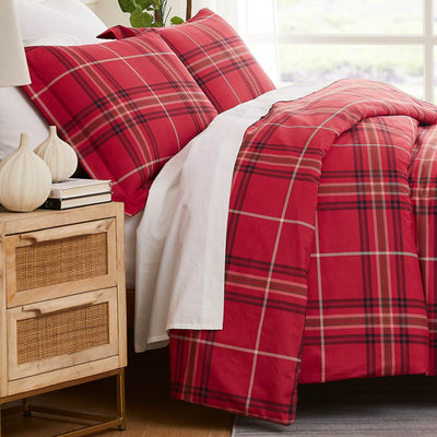 Side View of Vilano Plaid Comforter Set in red#color_plaid-red