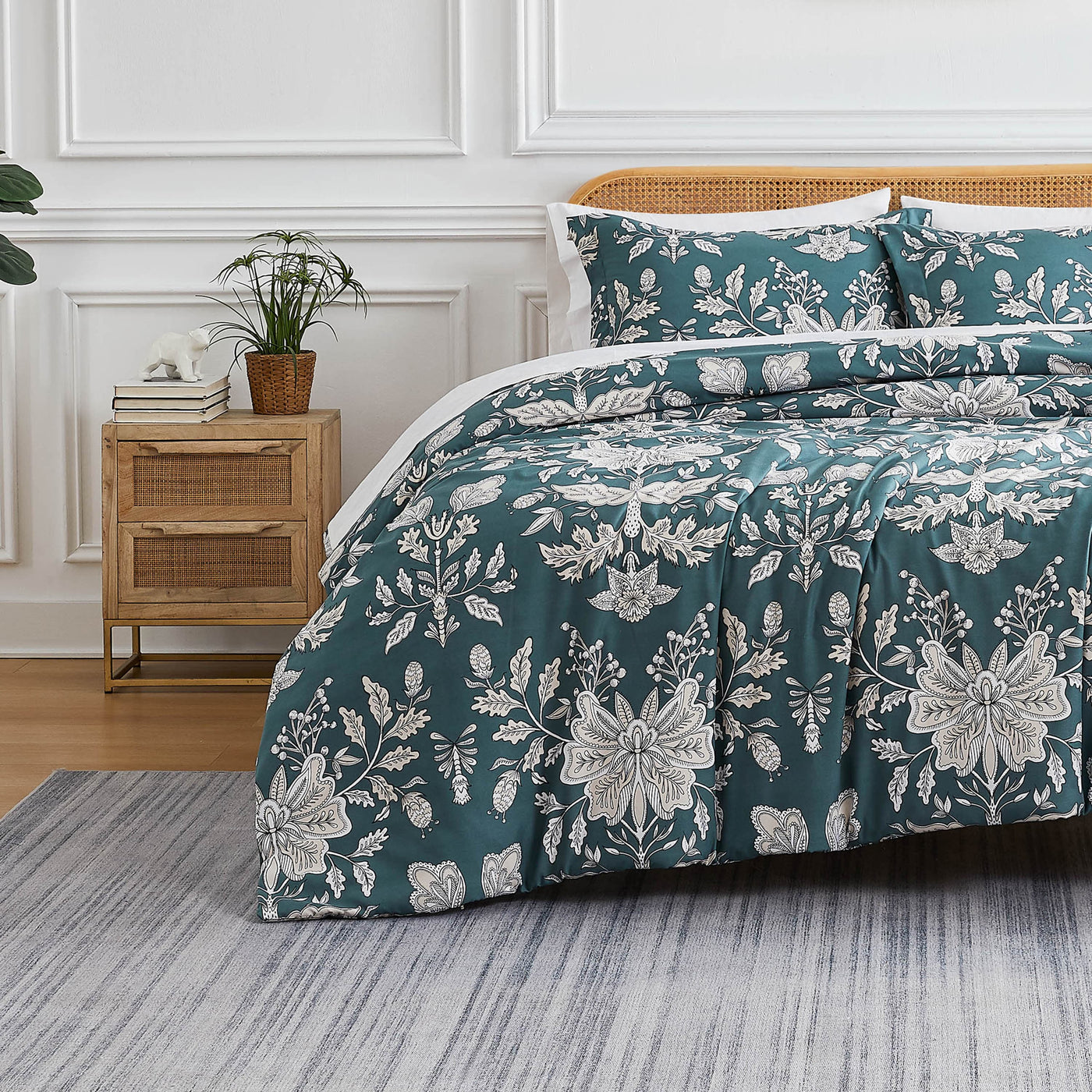 Front View of Vintage Garden Comforter Set in smokey blue#color_vintage-smokey-blue
