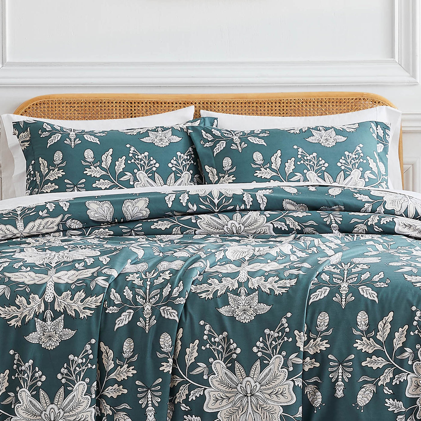 Front View of Vintage Garden Comforter Set in smokey blue#color_vintage-smokey-blue