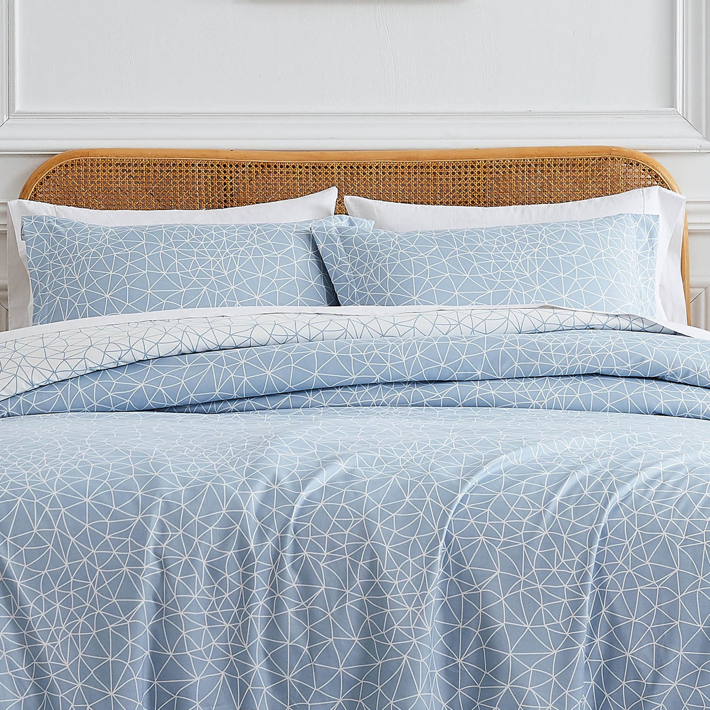 Front View of Geometric Maze Duvet Cover in blue#color_geometric-maze-blue