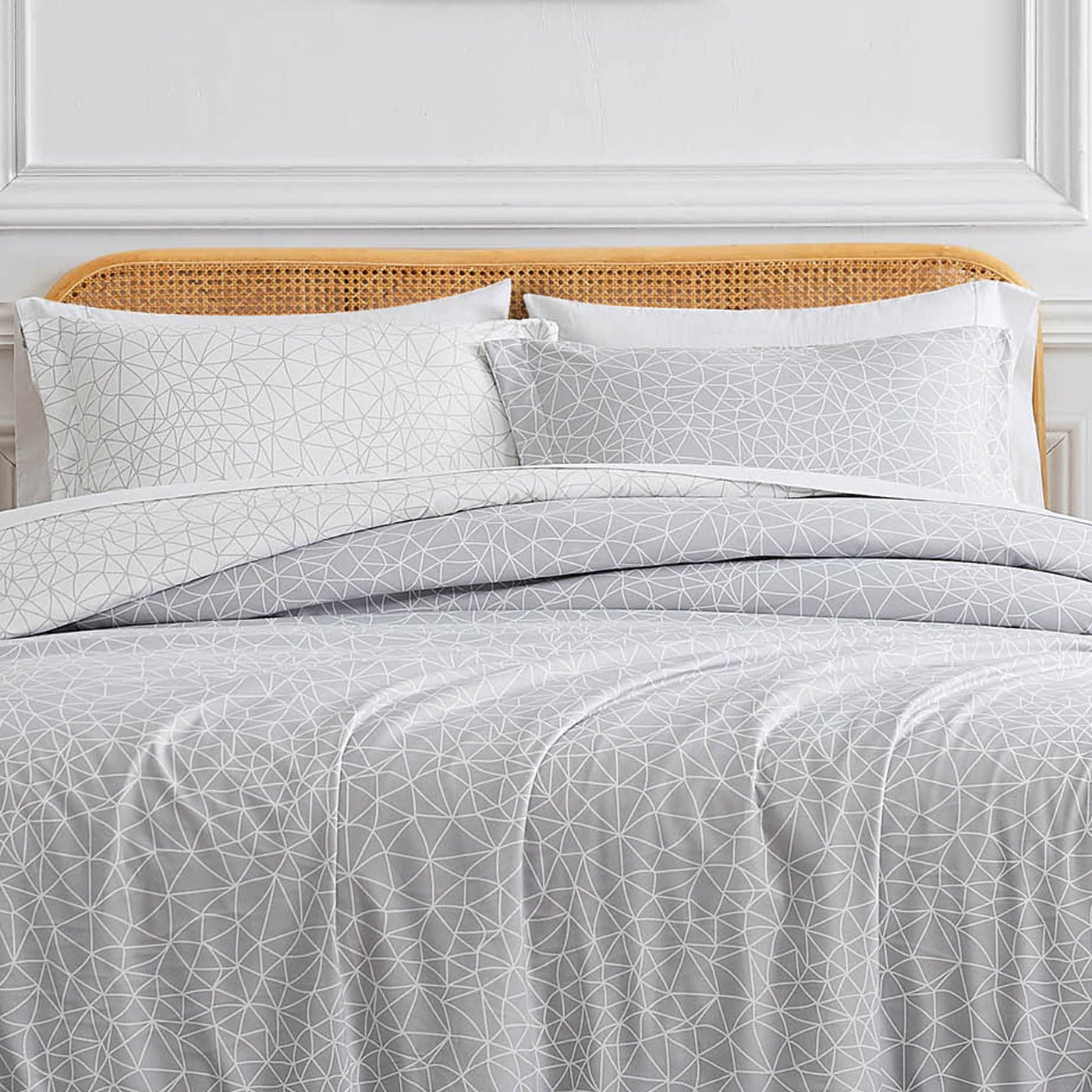 Front View of Geometric Maze Duvet Cover in grey#color_geometric-maze-grey