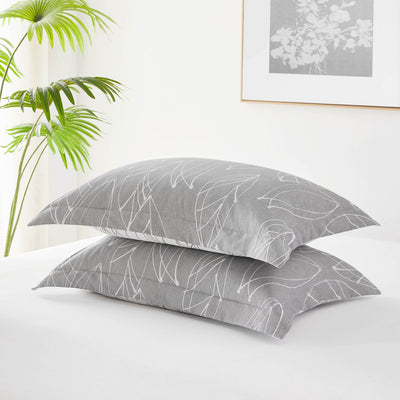 Detailed Shams Image of Reversible Modern Foliage Duvet Cover Set  in Grey#color_modern-foliage-grey