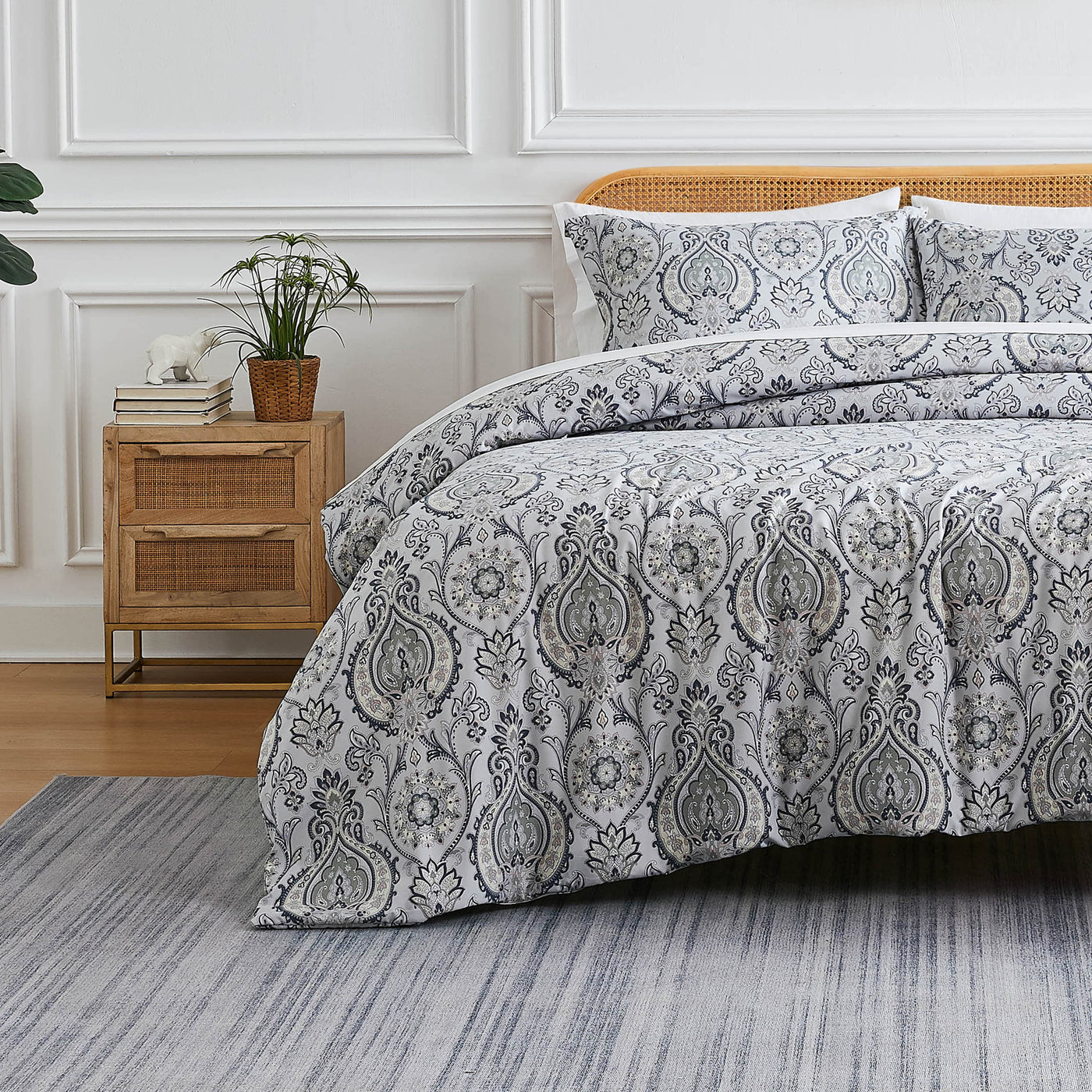 Front View of Boho Paisley Duvet Cover in grey#color_boho-paisley-grey