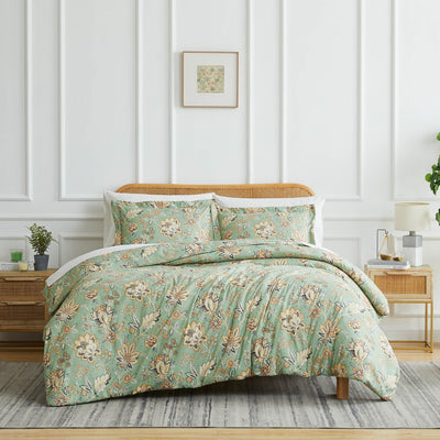 Front View of Jacobean Willow Duvet Cover Set in Green #color_jacobean-willow-green