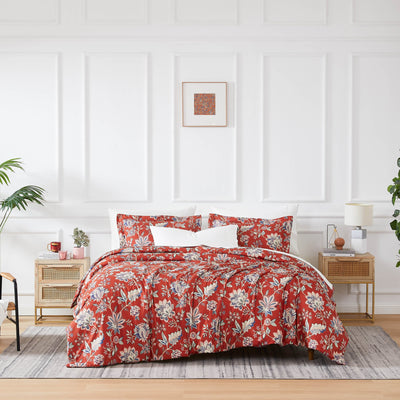 Front View of Jacobean Willow Duvet Cover Set in Red #color_jacobean-willow-red