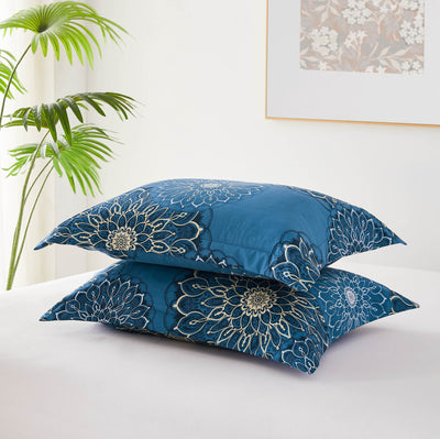 Detailed Shams Image of Midnight Floral Duvet Cover in blue#color_midnight-floral-aqua