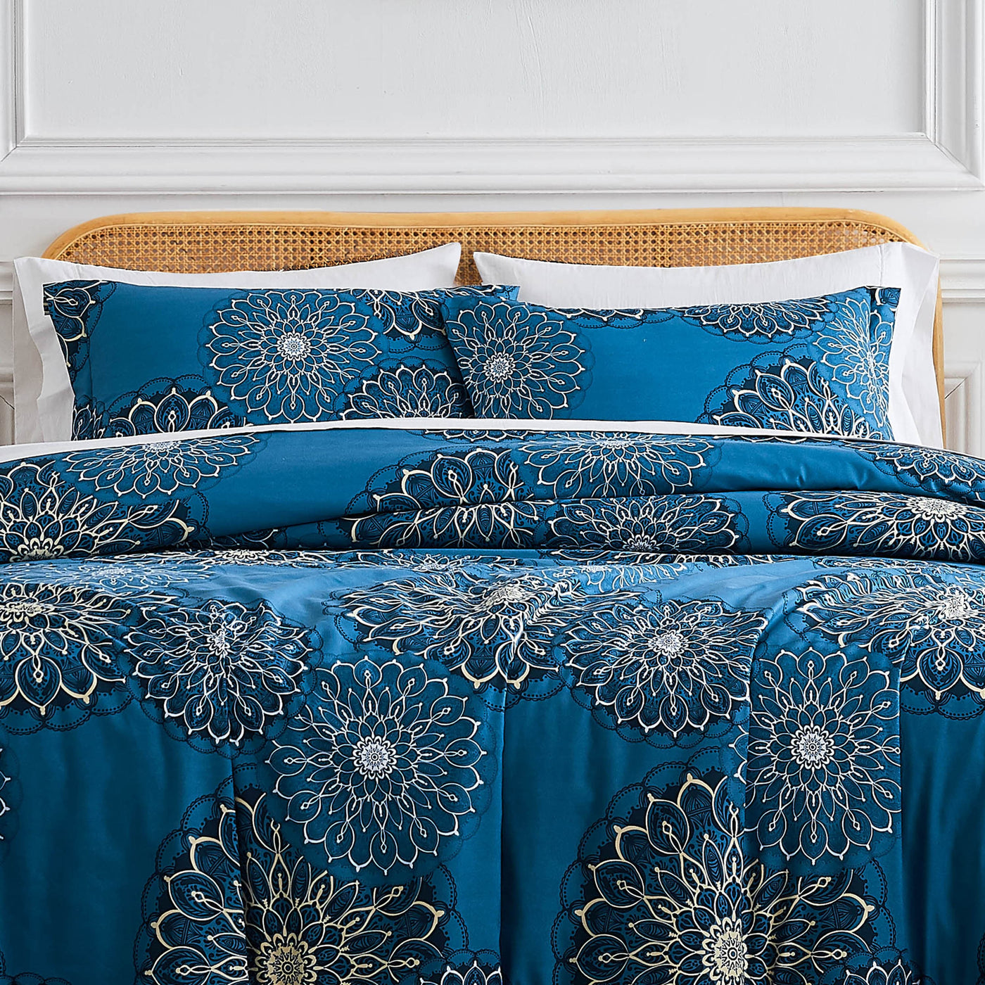 Front View of Midnight Floral Duvet Cover in blue#color_midnight-floral-aqua