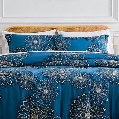 Front View of Midnight Floral Duvet Cover in blue#color_midnight-floral-aqua