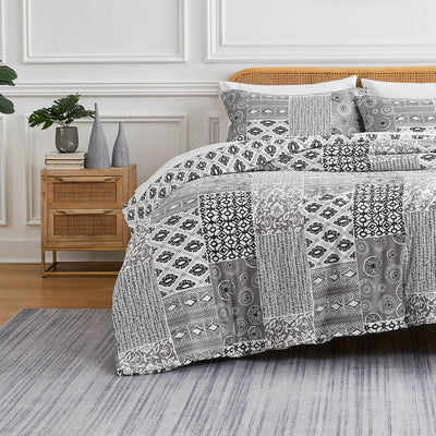 Front View of Global Patchwork Duvet Cover in grey#color_patchwork-grey