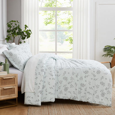 Side View of Sweet Florals Duvet Cover in blue#color_sweet-ballard-blue