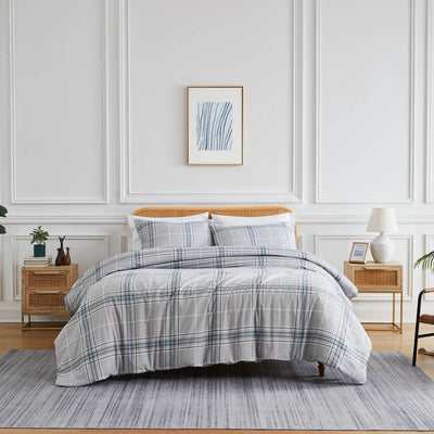 Front View of Vilano Plaid Duvet Cover in grey#color_plaid-grey