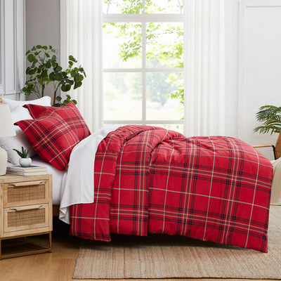 Side View of Vilano Plaid Duvet Cover in red#color_plaid-red