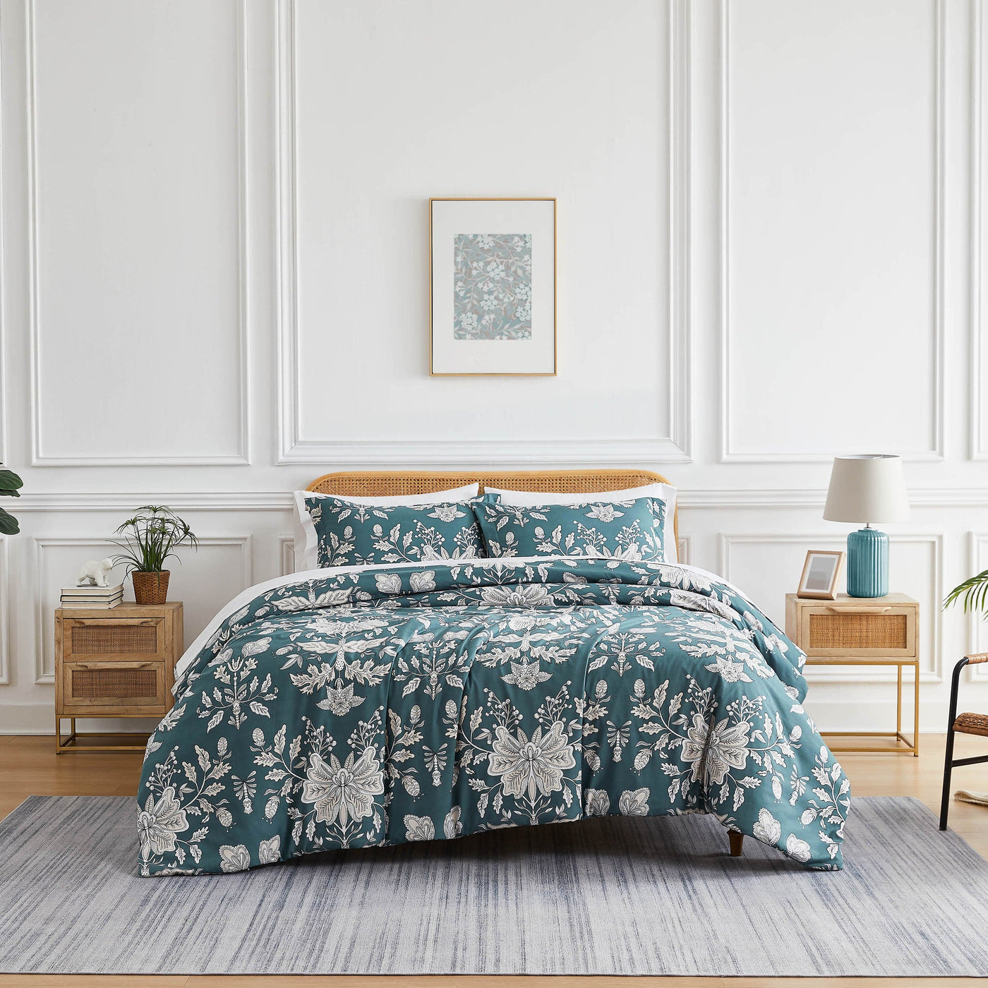Front View of Vintage Gardens Duvet Cover in blue#color_vintage-smokey-blue