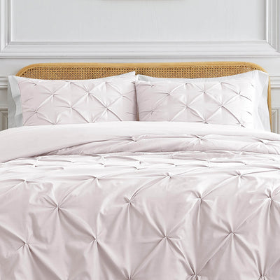 Front View of Pintuck Pinch Pleated Duvet Cover Set in Bone#color_vilano-bone