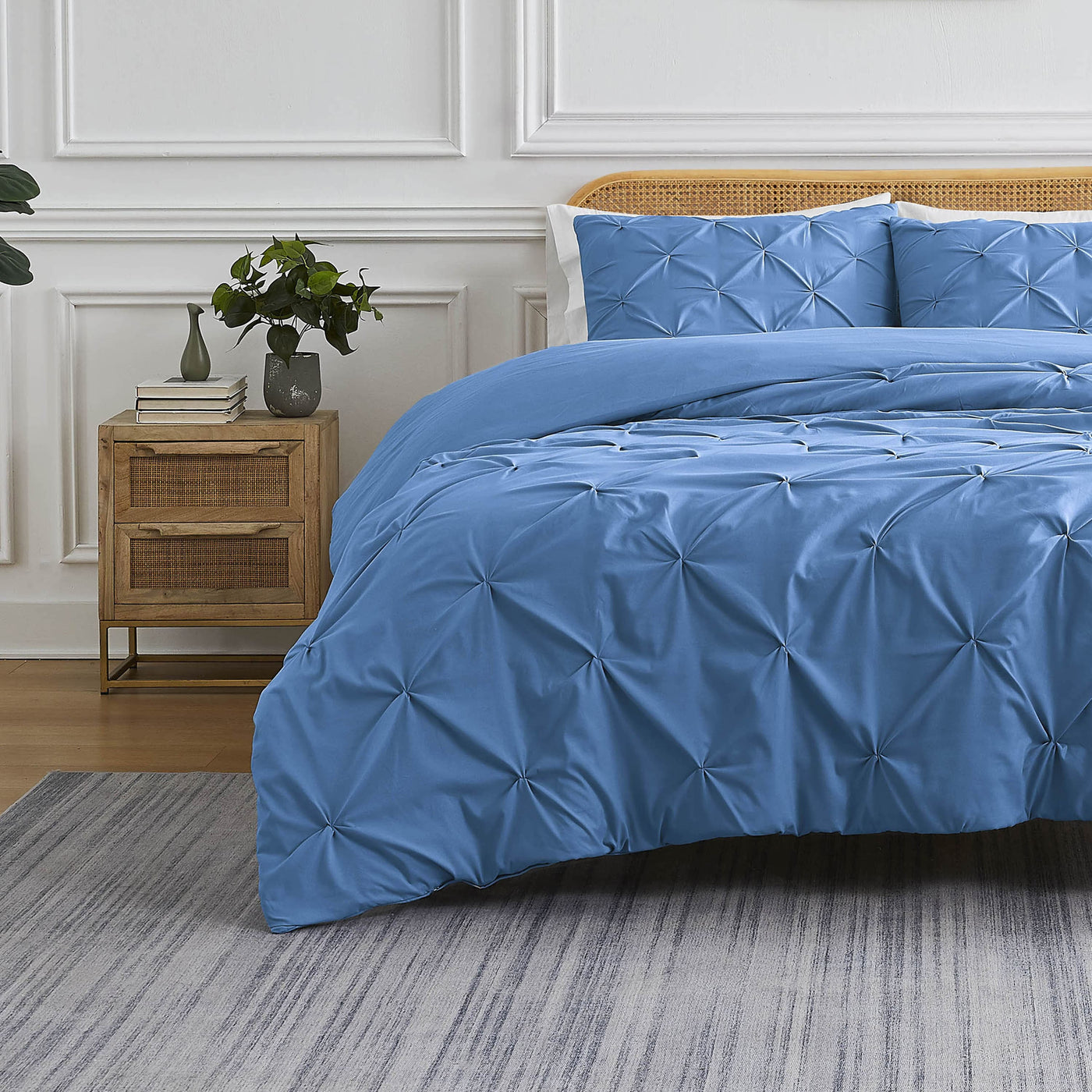 Front View of Pintuck Pinch Pleated Duvet Cover Set in Coronet Blue#color_vilano-coronet-blue