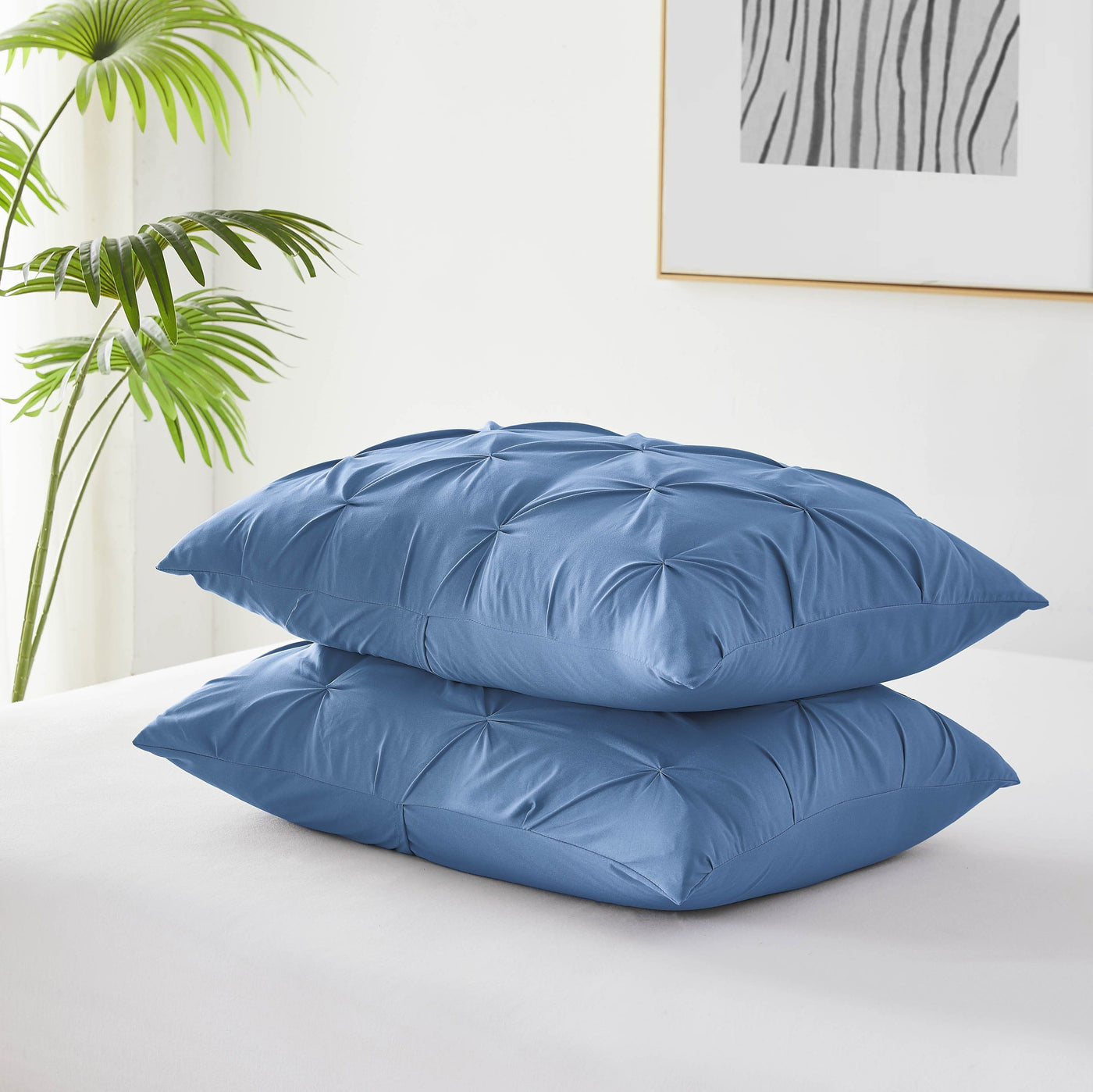 Detailed Shams Image of Pintuck Pinch Pleated Duvet Cover Set in Coronet Blue#color_vilano-coronet-blue