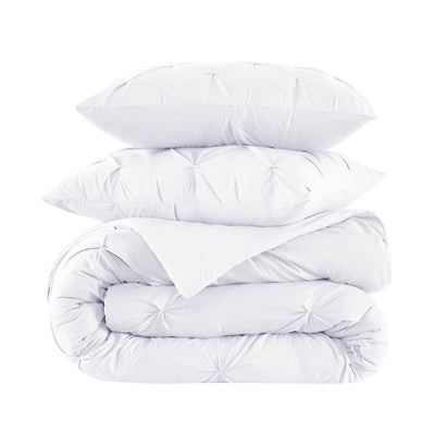 Stack Image of Pintuck Pinch Pleated Duvet Cover Set in Bright White#color_vilano-bright-white