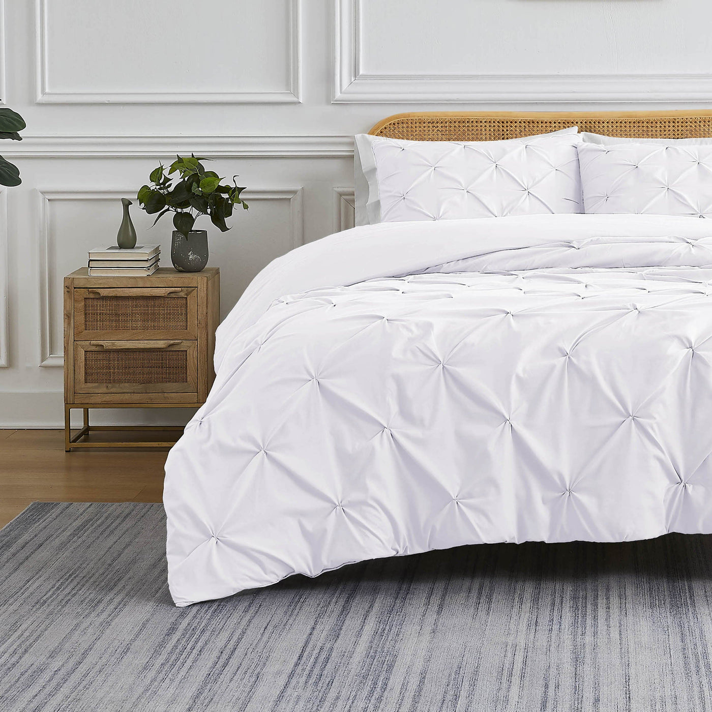 Front View of Pintuck Pinch Pleated Duvet Cover Set in Bright White#color_vilano-bright-white