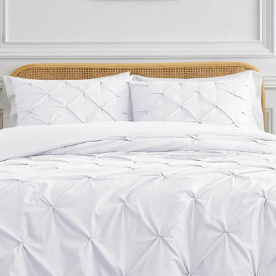 Front View of Pintuck Pinch Pleated Duvet Cover Set in Bright White#color_vilano-bright-white