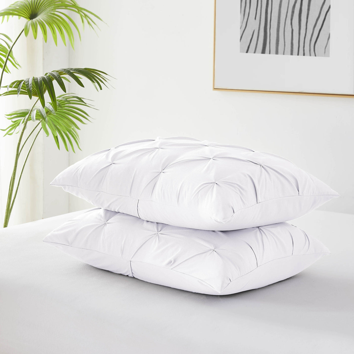 Detailed Shams Image of Pintuck Pinch Pleated Duvet Cover Set in Bright White#color_vilano-bright-white